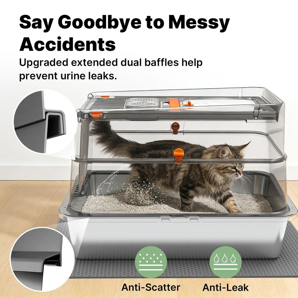 XL Stainless Steel Enclosed Cat Litter Box with Flip Lid R838151