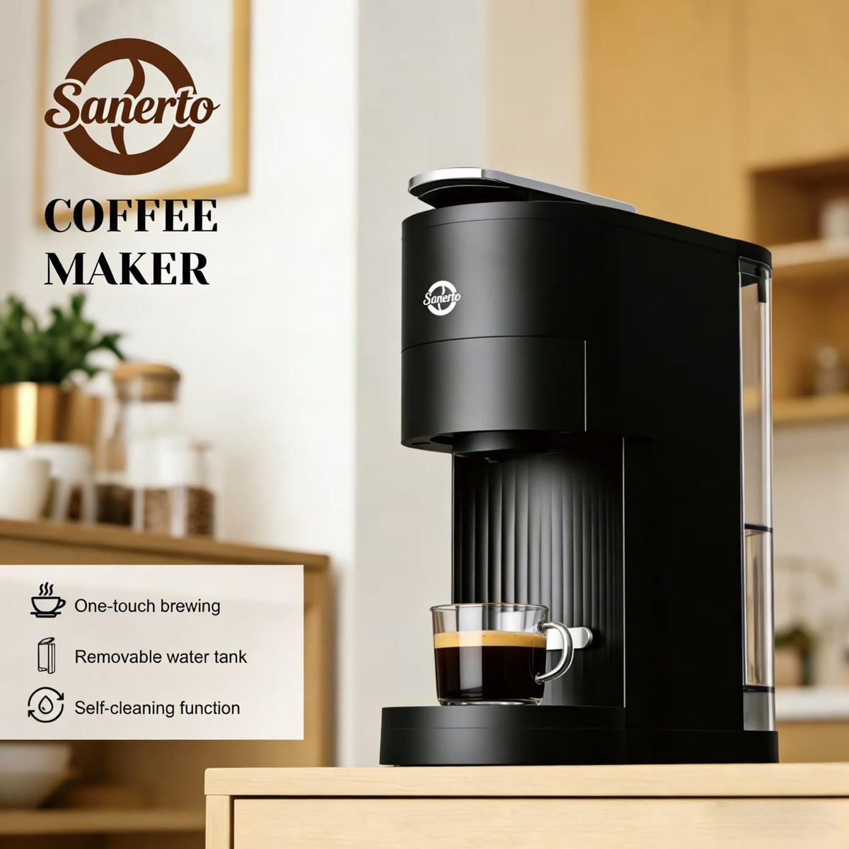 Single Serve Coffee Maker with K Cup Capsules & Grounds, Black Z48640