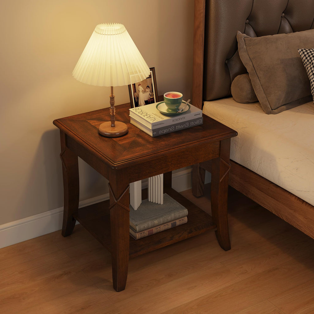 Wooden 2-Tier End Table with Shelf W127