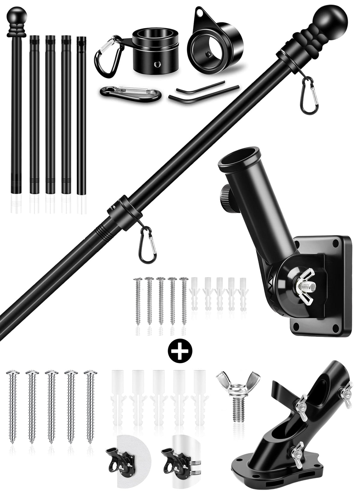 6 FT Black Metal Flagpole Kit and 1" Flag Pole Holder R4951