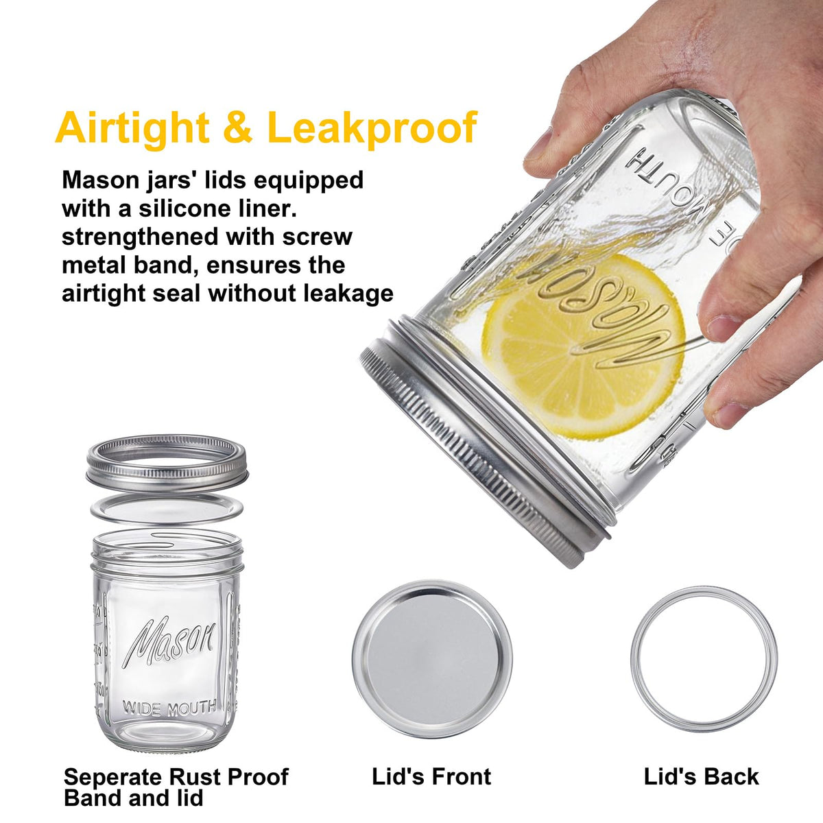 6-Pack 16 oz Wide Mouth Glass Mason Jars with Lids G372320