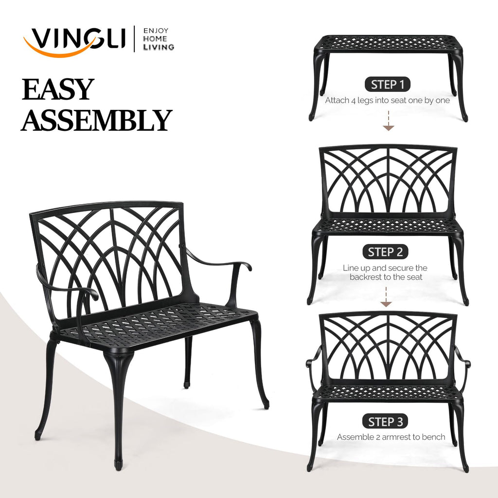 38" Black Metal Outdoor Bench X96243