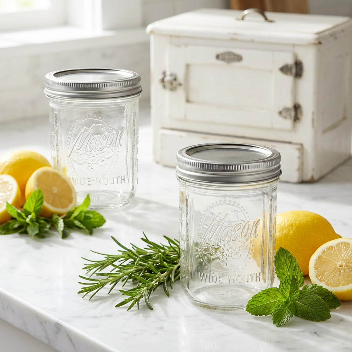 6-Pack 16 oz Wide Mouth Glass Mason Jars with Lids G372320