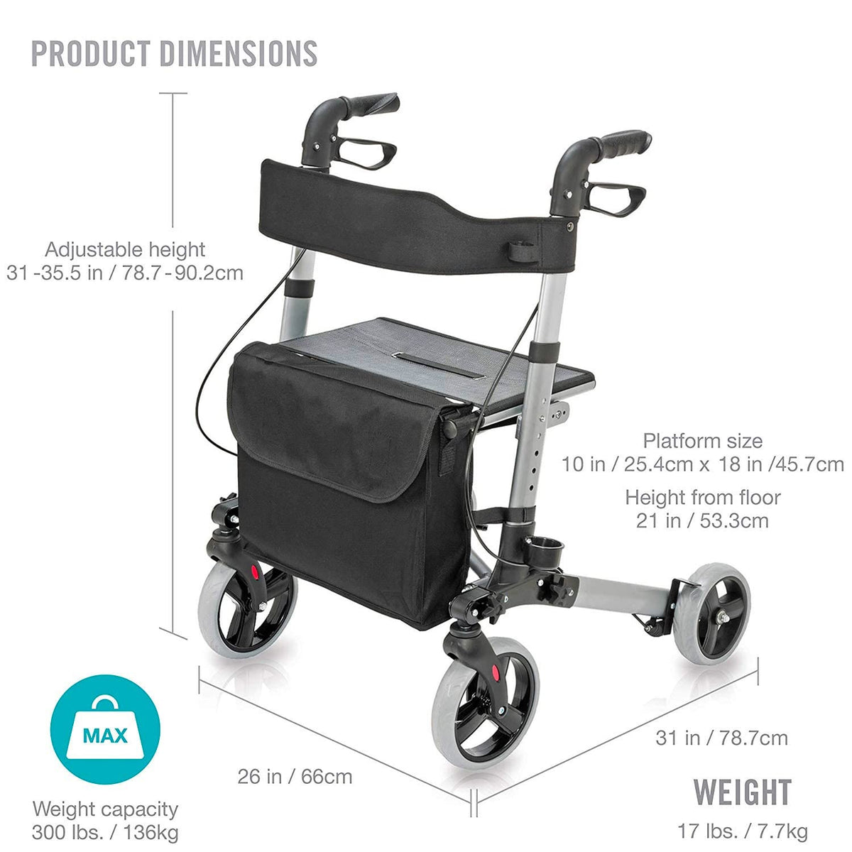 Adjustable Rollator with Seat and Backrest H379024