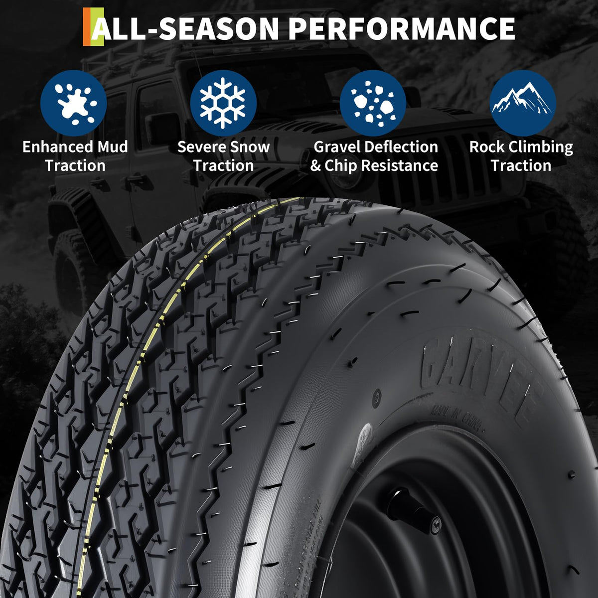 Set of 2 5.30-12 Trailer Tires with 12" Black Rims, 4 Lug on 4" Bolt Pattern, Load Range C 6PR Y704