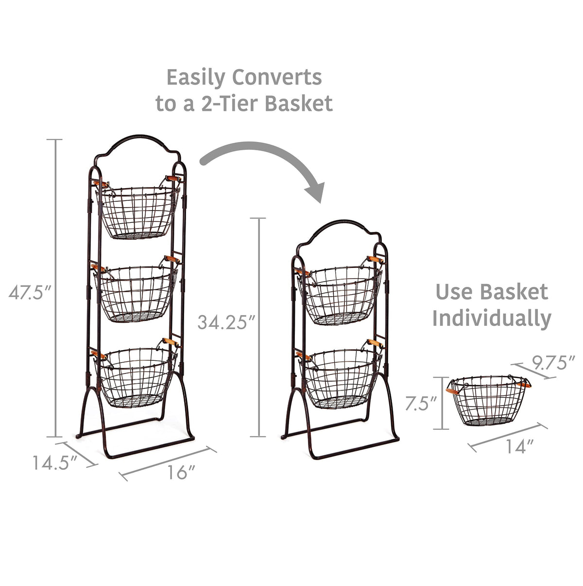 Adjustable 3-Tier Metal Floor Standing Storage Basket S860443