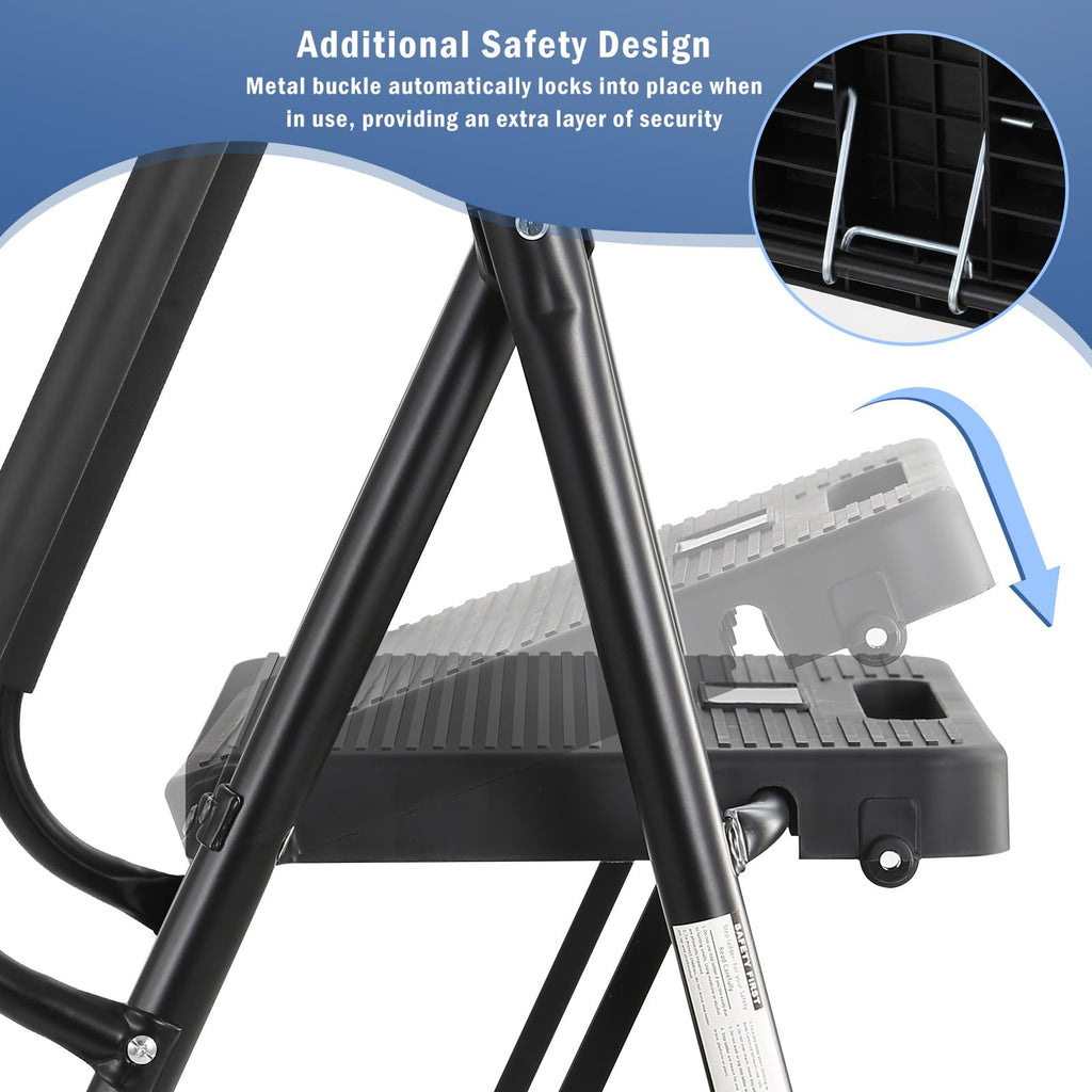 3-Step Ladder with Anti-Slip Platform, 330 lbs Capacity, Steel Frame Y94772