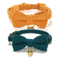 2 Pack Soft Corduroy Cat Collars with Bow Tie & Bell B845