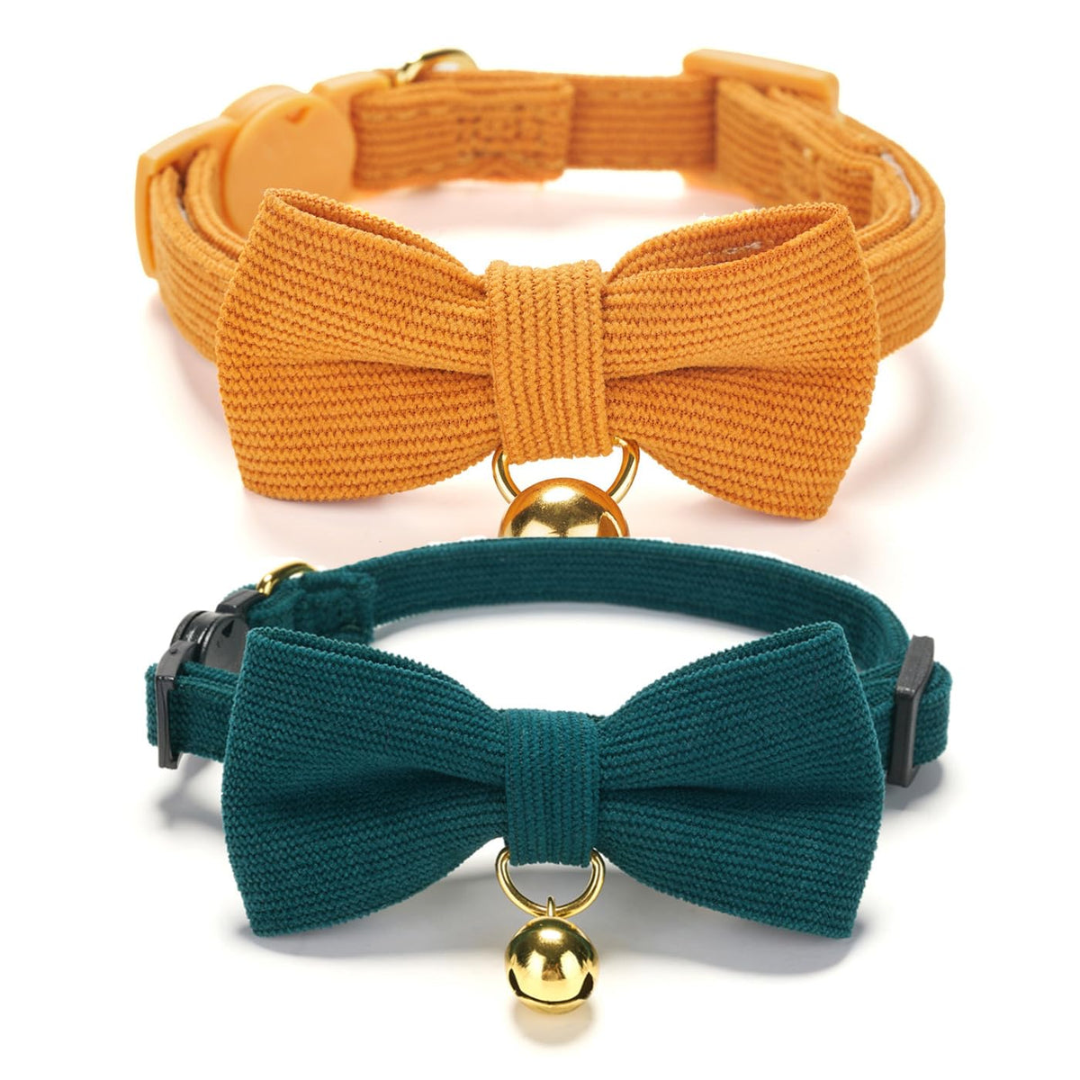 2 Pack Soft Corduroy Cat Collars with Bow Tie & Bell B845