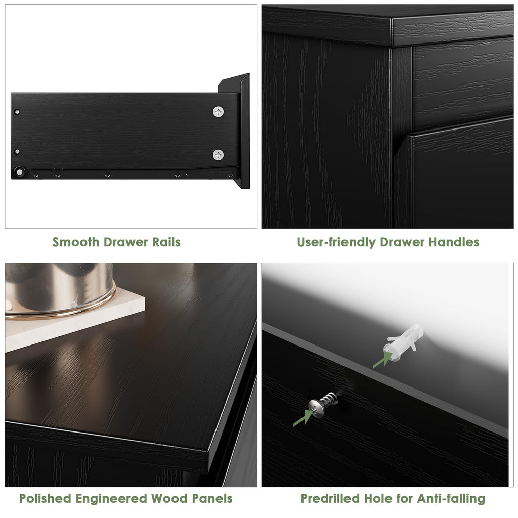 Black 3 Drawer Nightstand V3776