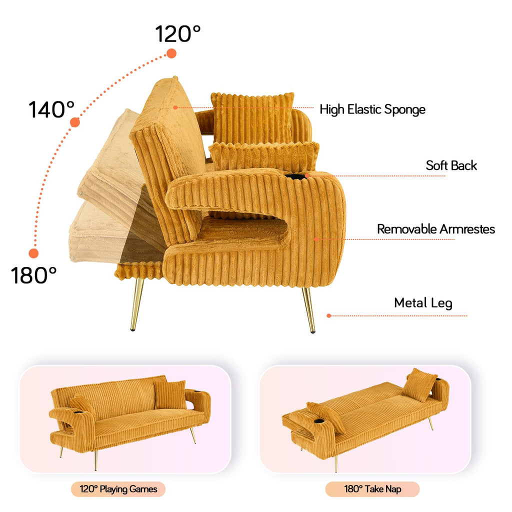 Orange Velvet Convertible Sofa Bed Y1599