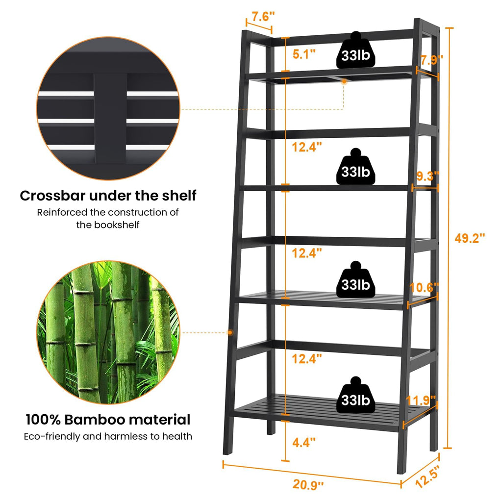 Black 4-Tier Bamboo Ladder Shelf A2122