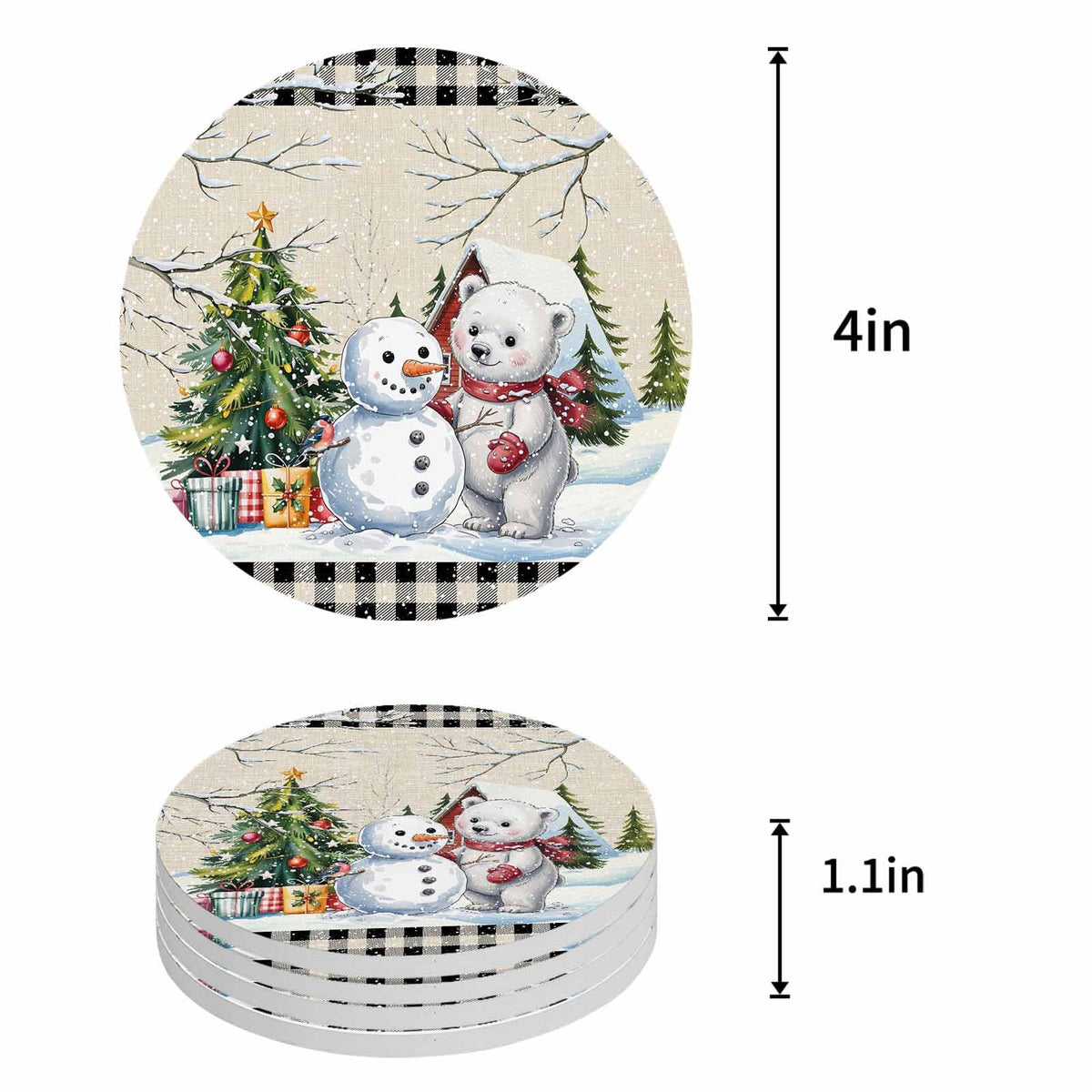 Set of 6 Christmas Coasters with Holder Absorbent Stone Ceramic N243356