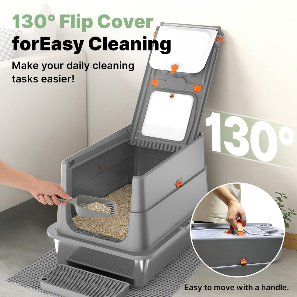 XL Stainless Steel Enclosed Cat Litter Box with Flip Lid R838151