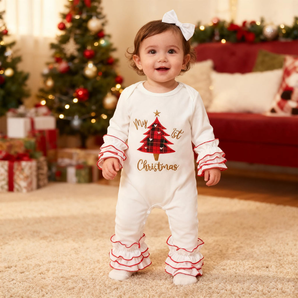 Christmas Baby Girl Santa Long Sleeve Romper F1521
