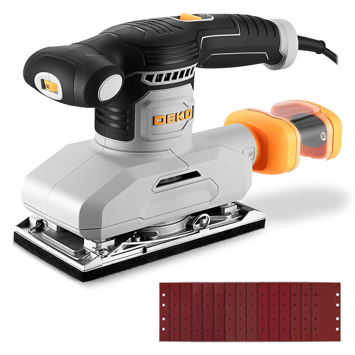 1/3 Sheet Palm Sander with 15 pcs Sandpaper and Dust Box Q4477