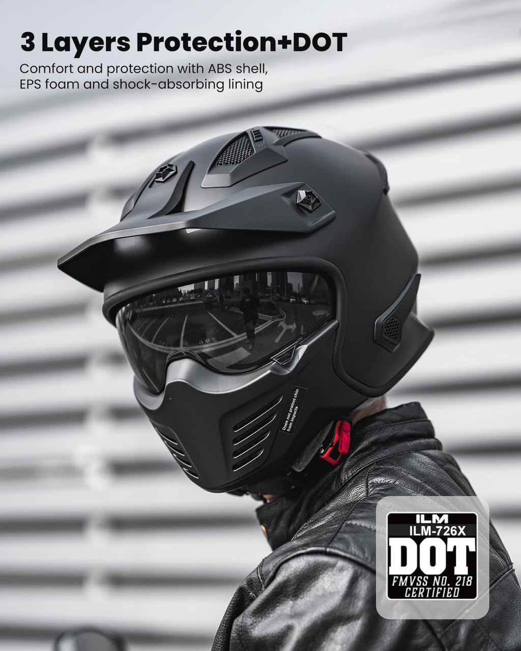 Open Face 3/4 Half Motorcycle Helmet DOT Matte Black M L882