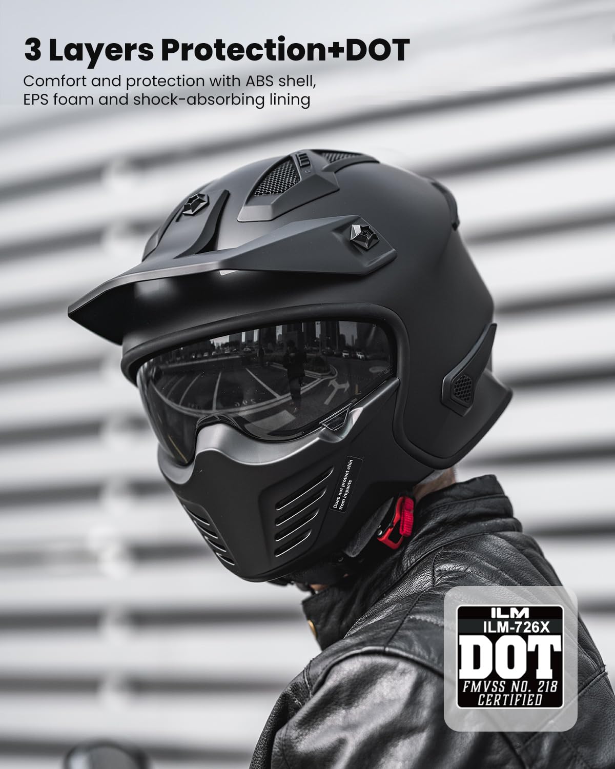 Open Face 3/4 Half Motorcycle Helmet DOT Matte Black M L882