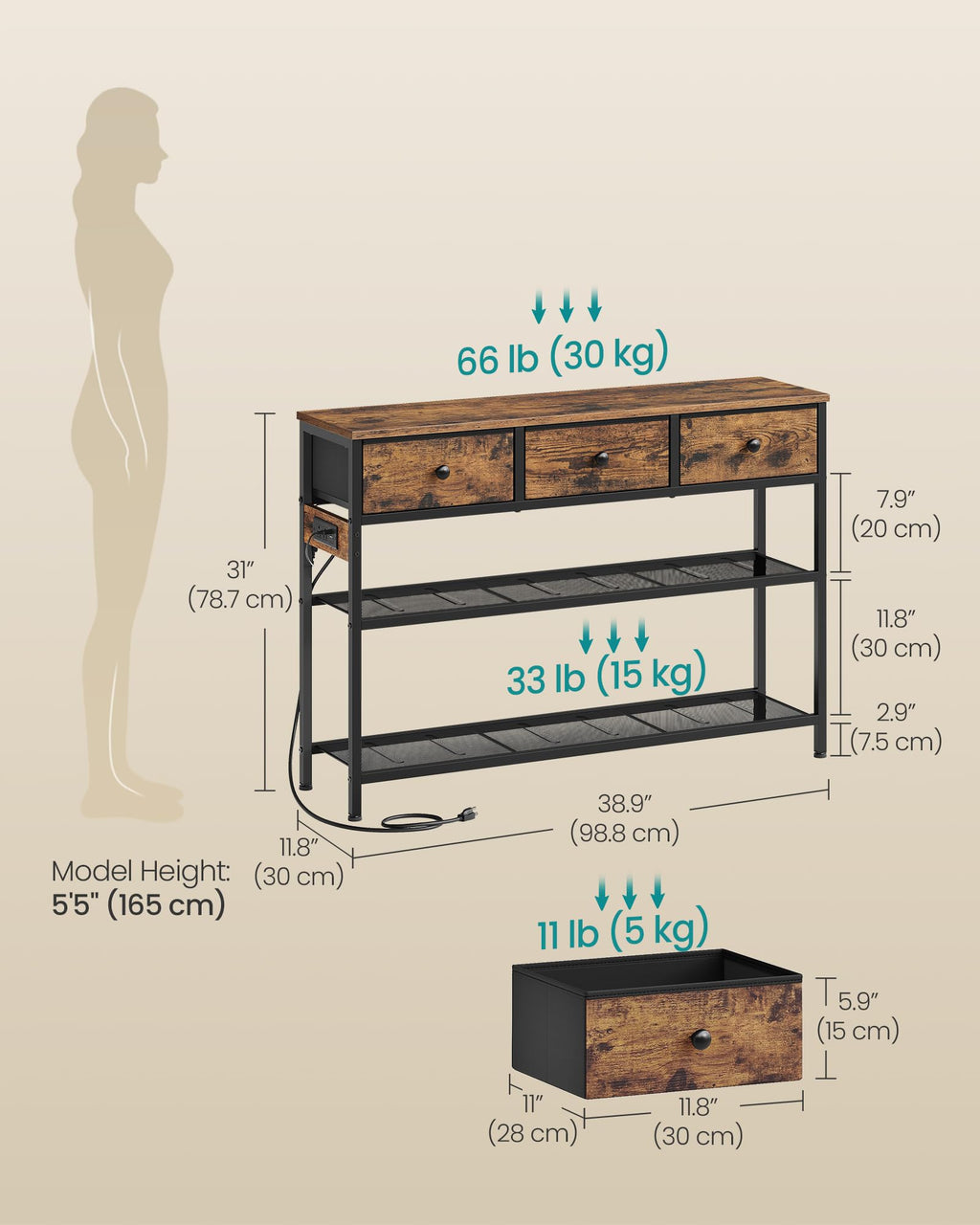 Console Table with Power Outlets and LED Lights C405