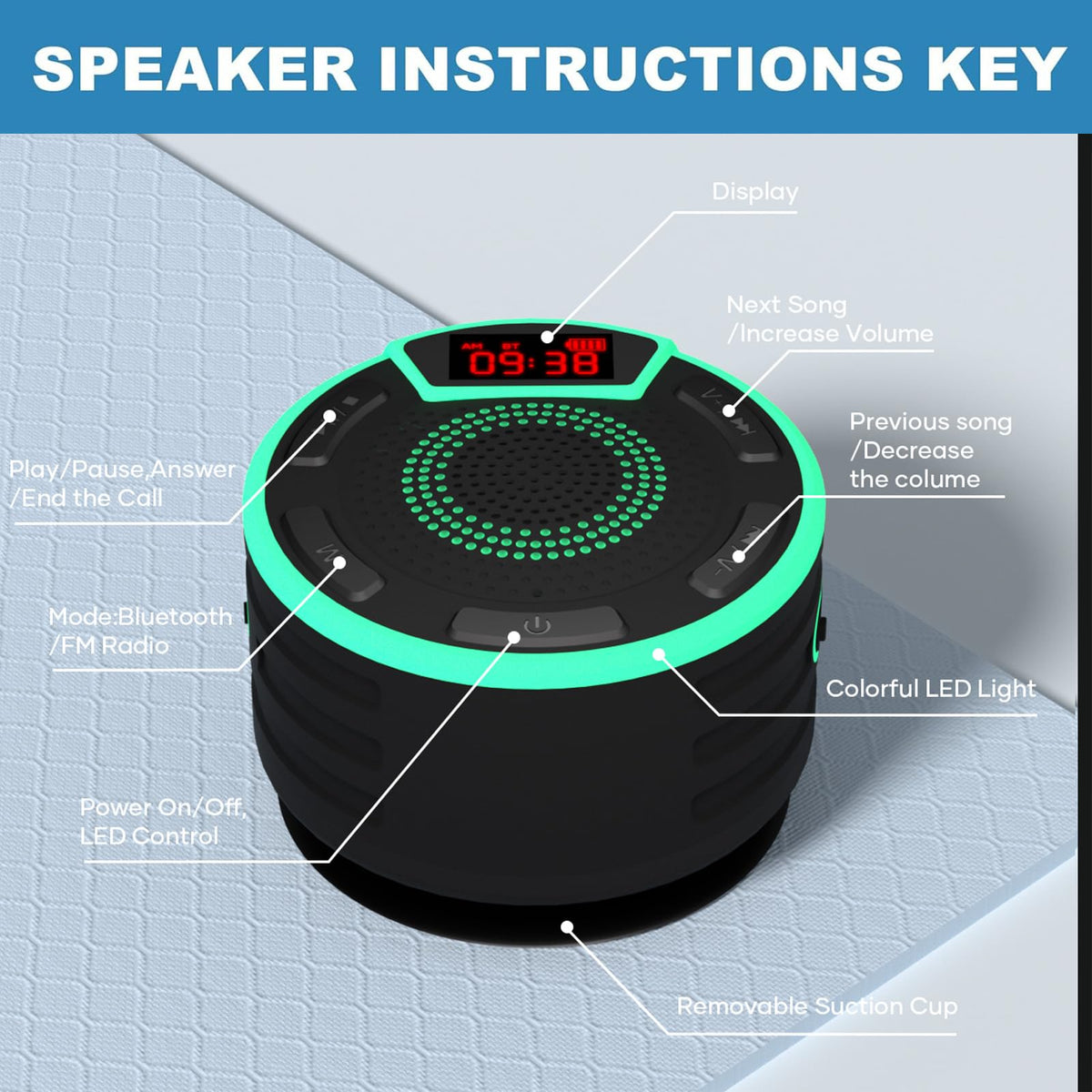 IPX7 Waterproof Portable Bluetooth Speaker with Suction Cup O592230