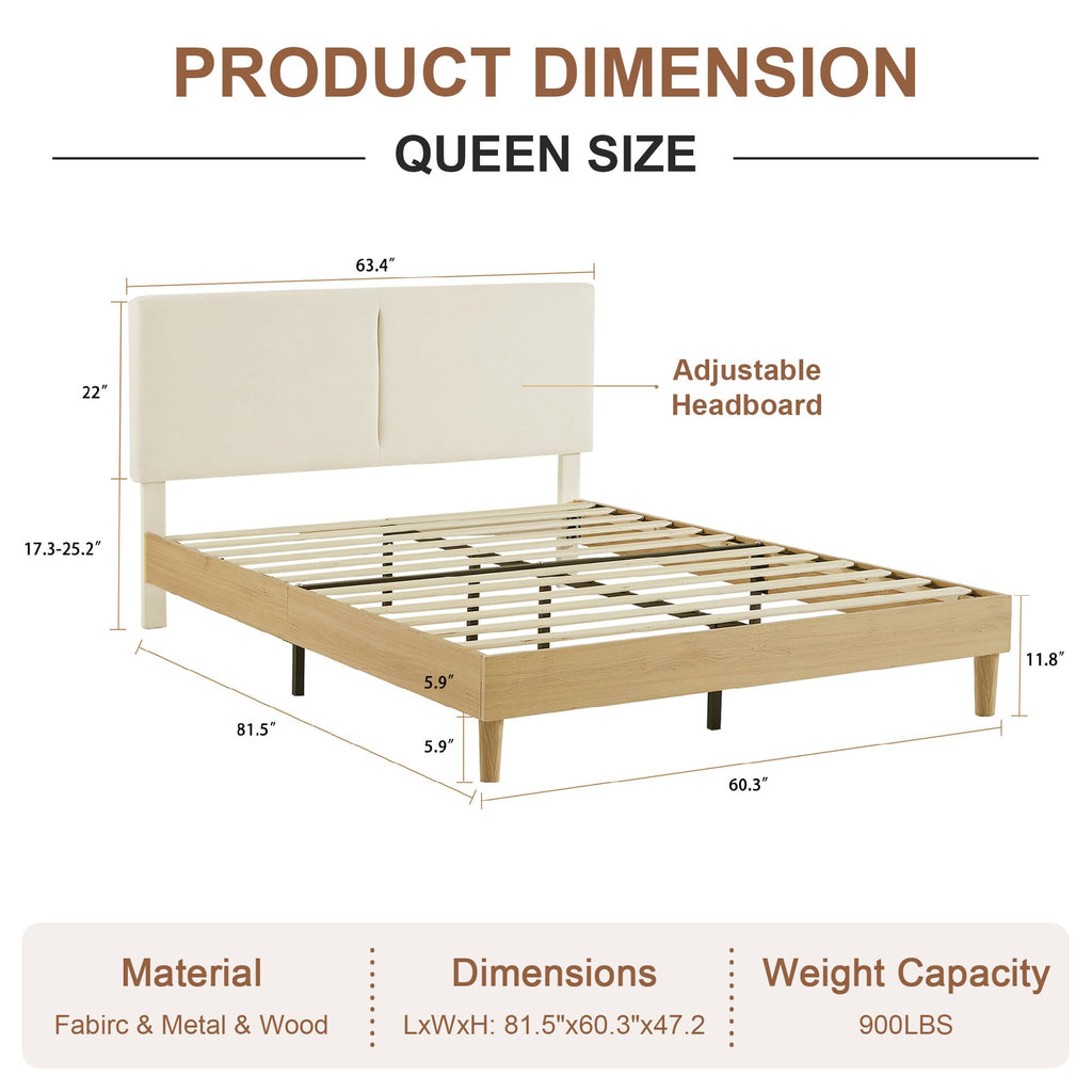 Queen Size Upholstered Platform Bed Frame with Headboard J18730