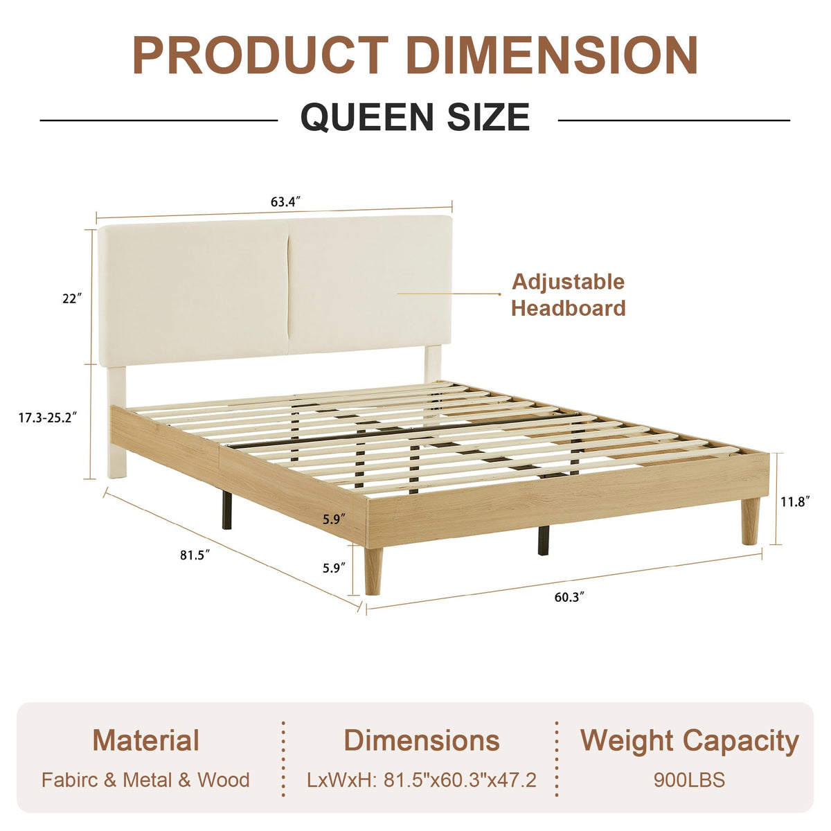 Queen Size Upholstered Platform Bed Frame with Headboard J18730