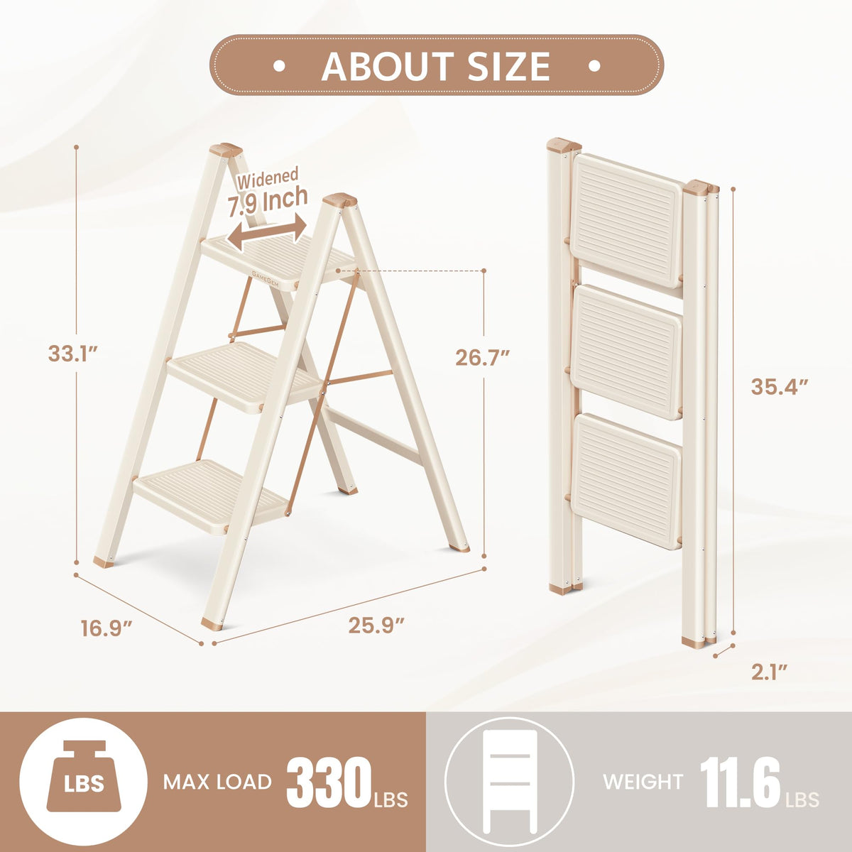 Foldable 3 Step Ladder with Anti-Slip Pedal O854926
