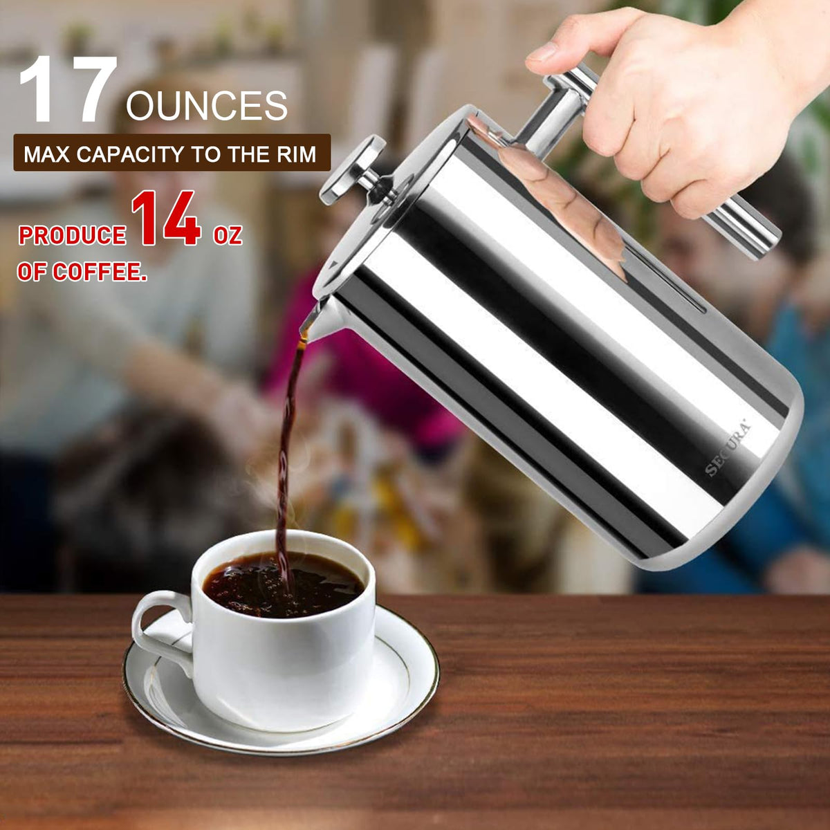 French Press Coffee Maker 304 Grade Stainless Steel Insulated 17oz O235390