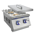 Double Grilling Side Burners, 2 * 17,000BTU, Convertible to Liquid Propane, 304 Stainless Steel S8733