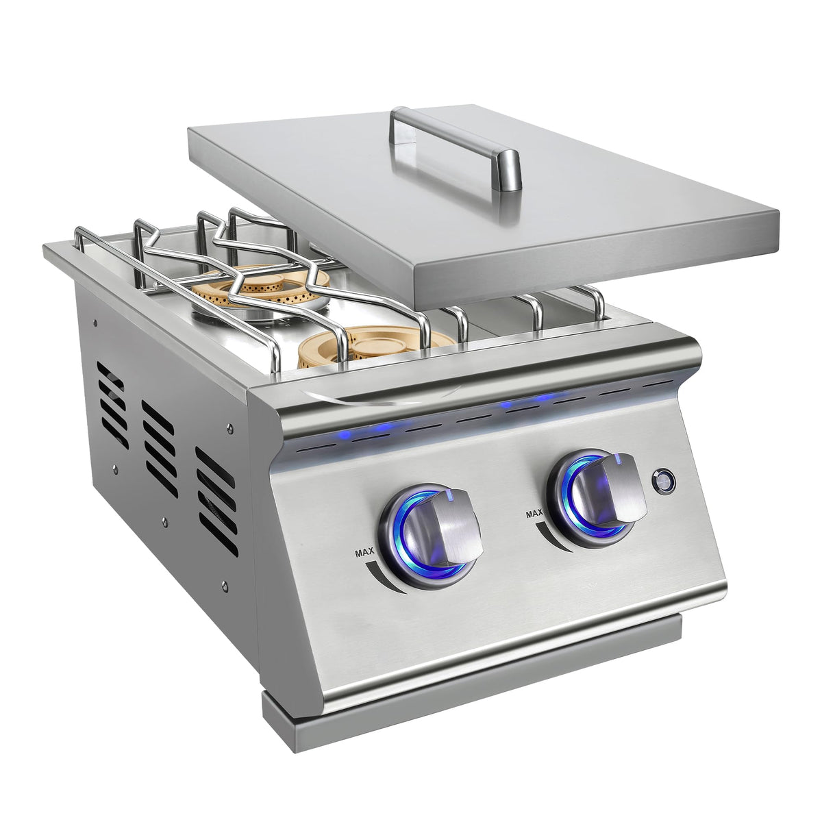 Double Grilling Side Burners, 2 * 17,000BTU, Convertible to Liquid Propane, 304 Stainless Steel S8733
