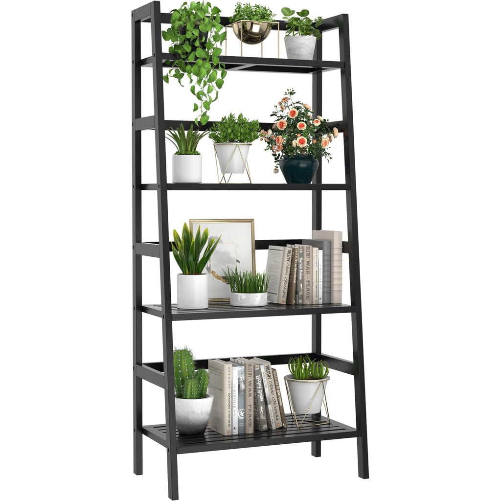 Black 4-Tier Bamboo Ladder Shelf A2122