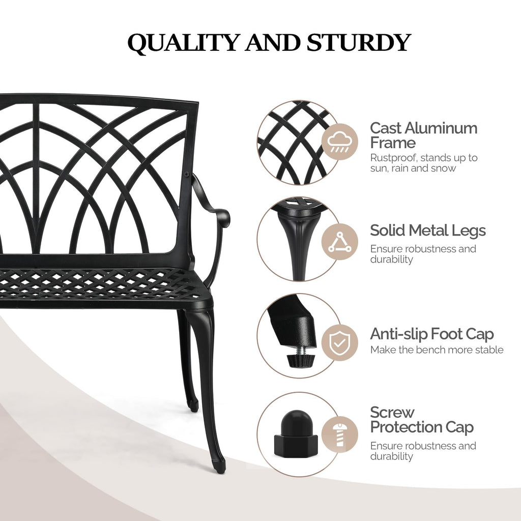 38" Black Metal Outdoor Bench X96243