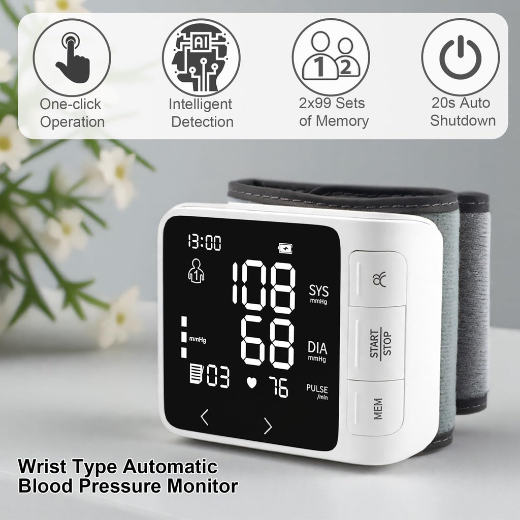 Wrist Blood Pressure Monitor with 2 Users Memory LCD Display H558