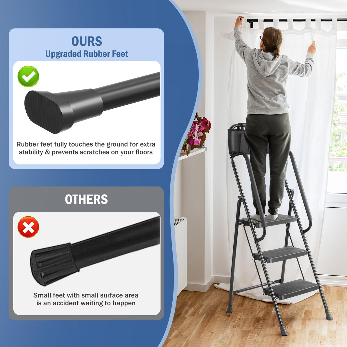 3-Step Ladder with Anti-Slip Platform, 330 lbs Capacity, Steel Frame Y94772
