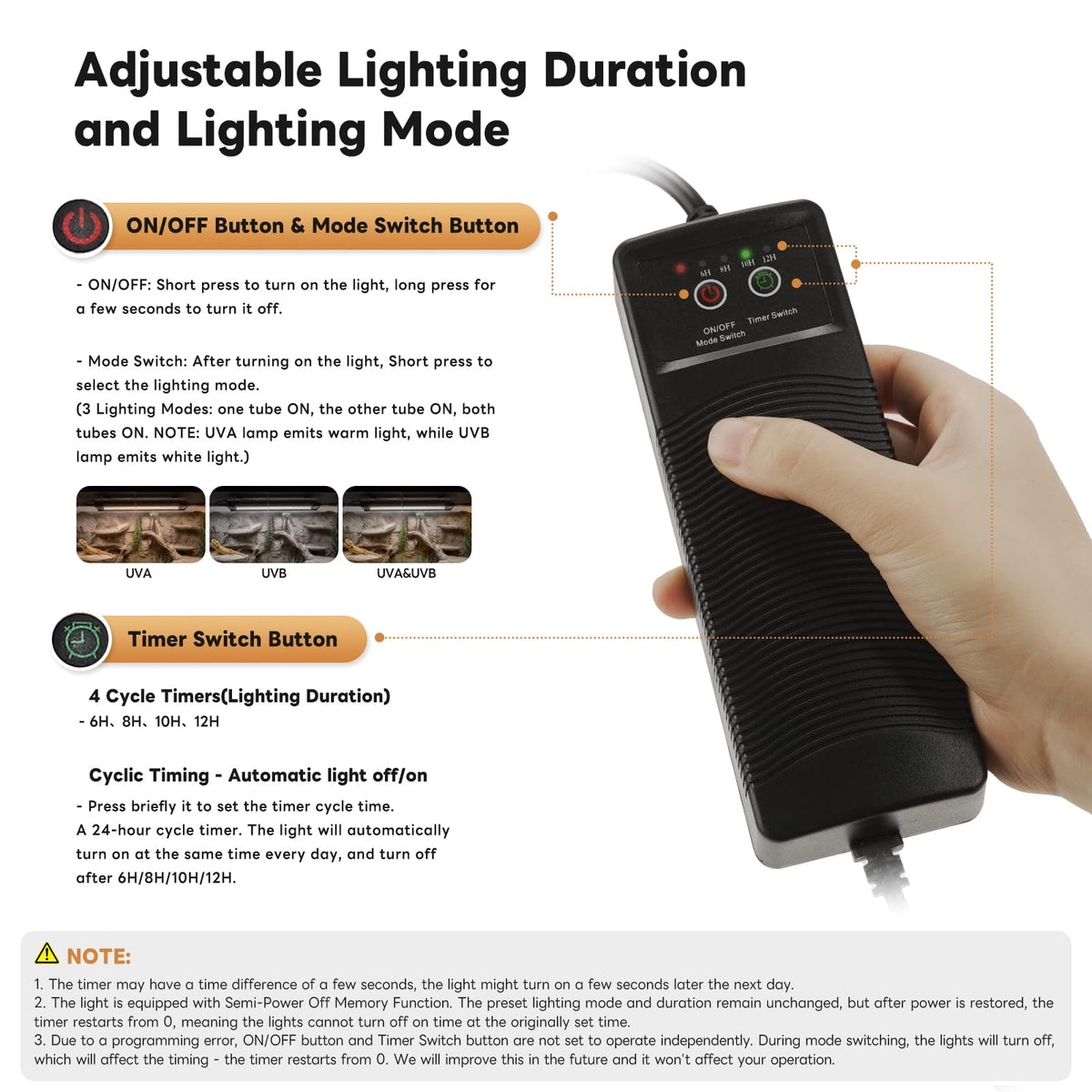 12 Inch UVB Reptile Light Fixture with Timer H74495