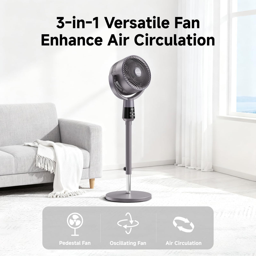 Oscillating Pedestal Fan, 25dB Standing Fan with 8 Speeds, 12H Timer, 36-45'' Adjustable Height, Remote Control E24703