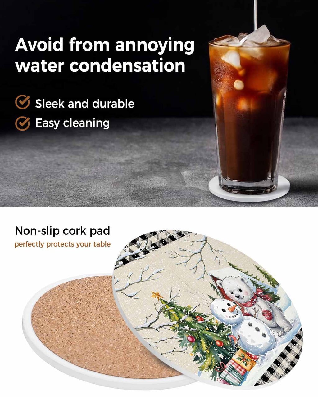 Set of 6 Christmas Coasters with Holder Absorbent Stone Ceramic N243356
