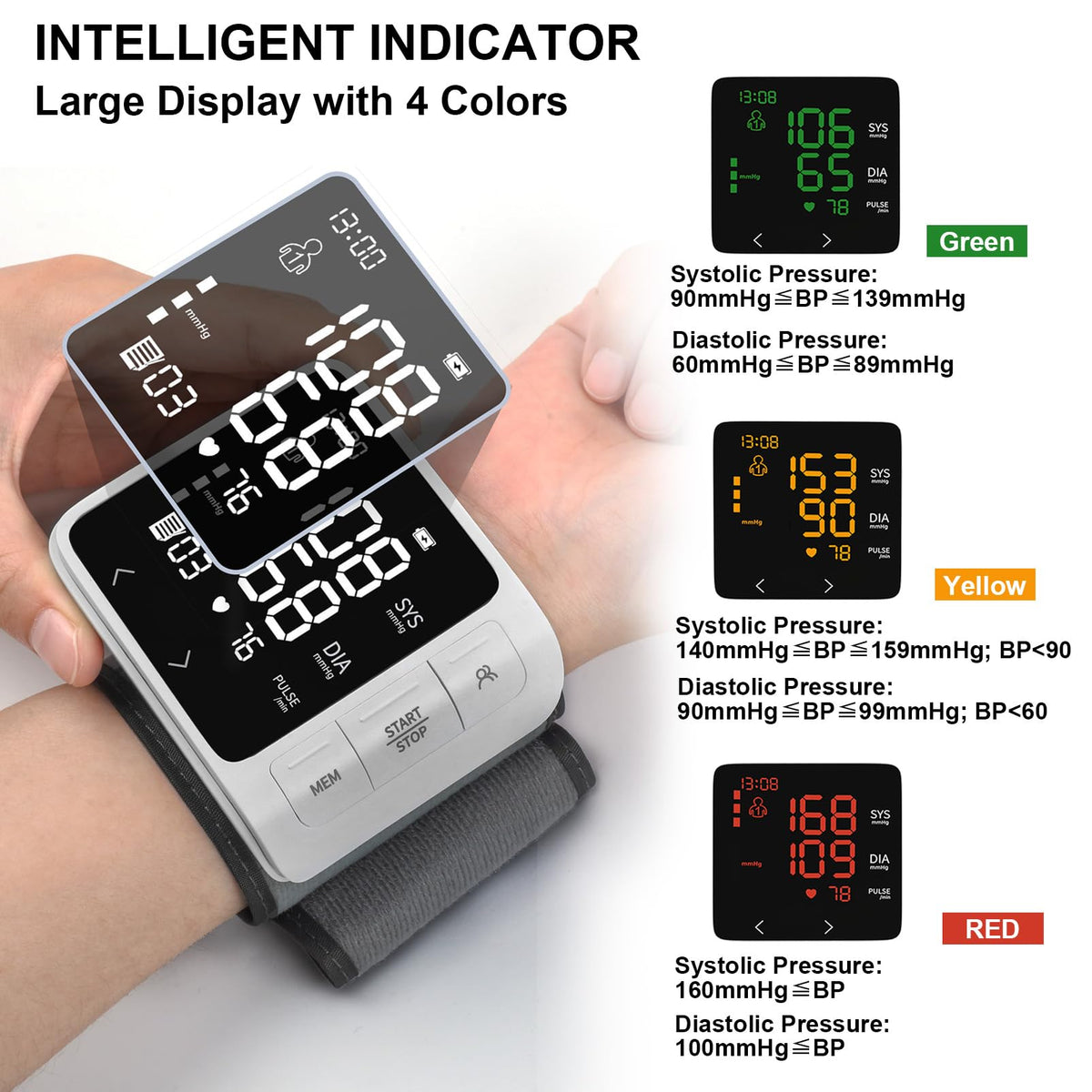 Wrist Blood Pressure Monitor with 2 Users Memory LCD Display H558