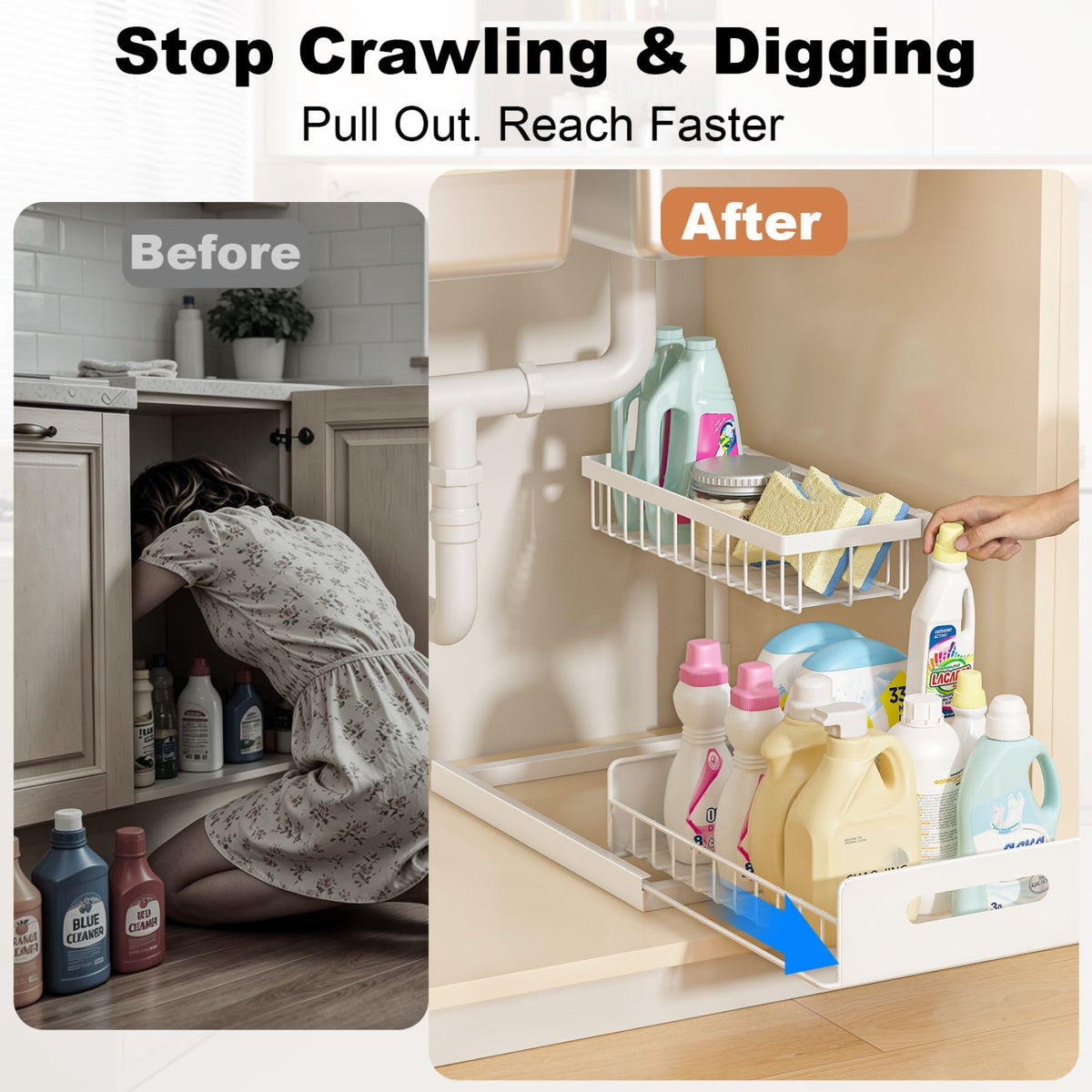 Under Sink 2 Tier Pull Out Cabinet Organizer U745553