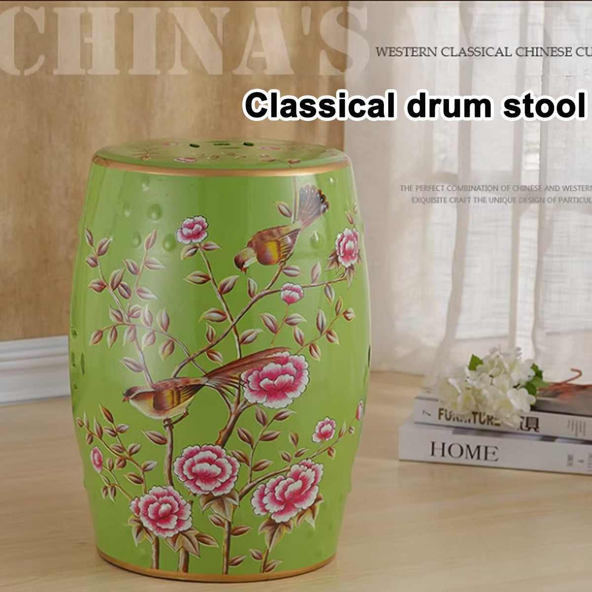 Ceramic Drum Garden Stool S58092