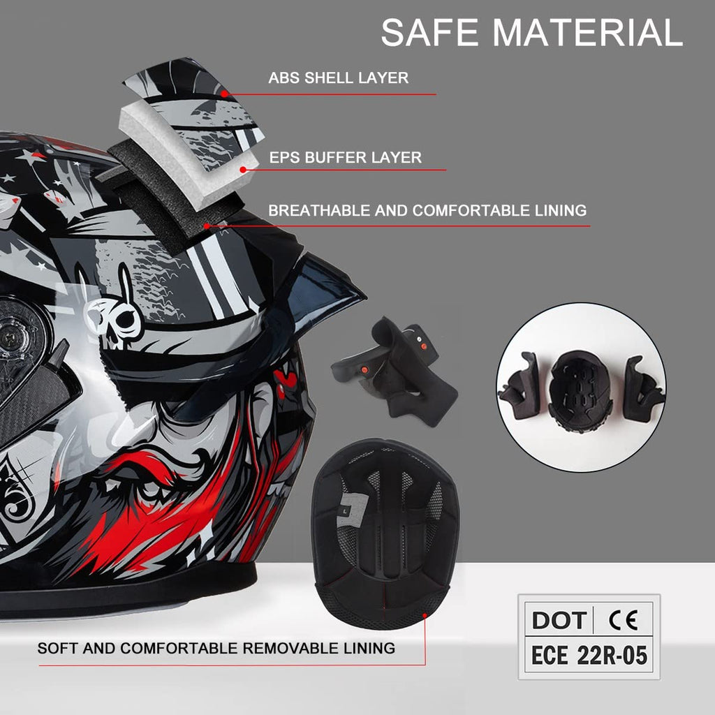 Bluetooth Motorcycle Helmet Anti-Fog Flip Up Full Face DOT Approved D9730