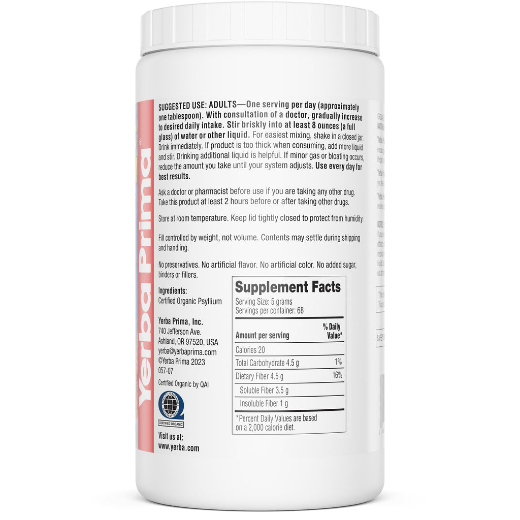 Organic Psyllium Whole Husks 12 oz Fiber Supplement W317