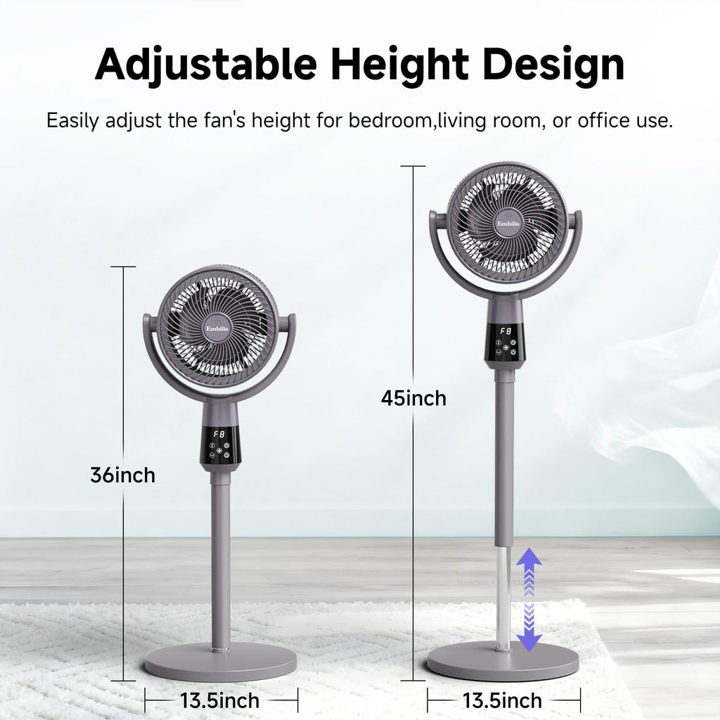 Oscillating Pedestal Fan, 25dB Standing Fan with 8 Speeds, 12H Timer, 36-45'' Adjustable Height, Remote Control E24703