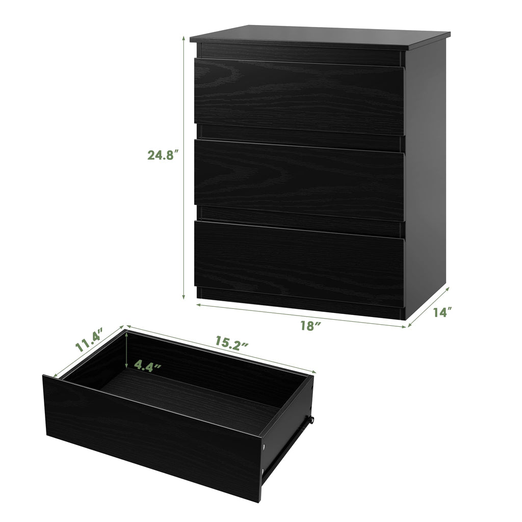 Black 3 Drawer Nightstand V3776