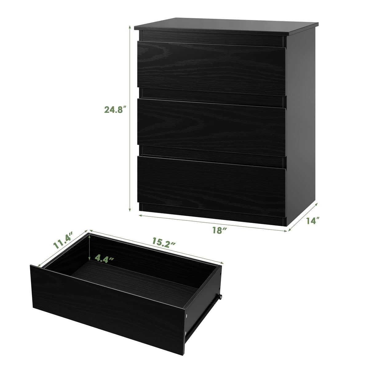 Black 3 Drawer Nightstand V3776