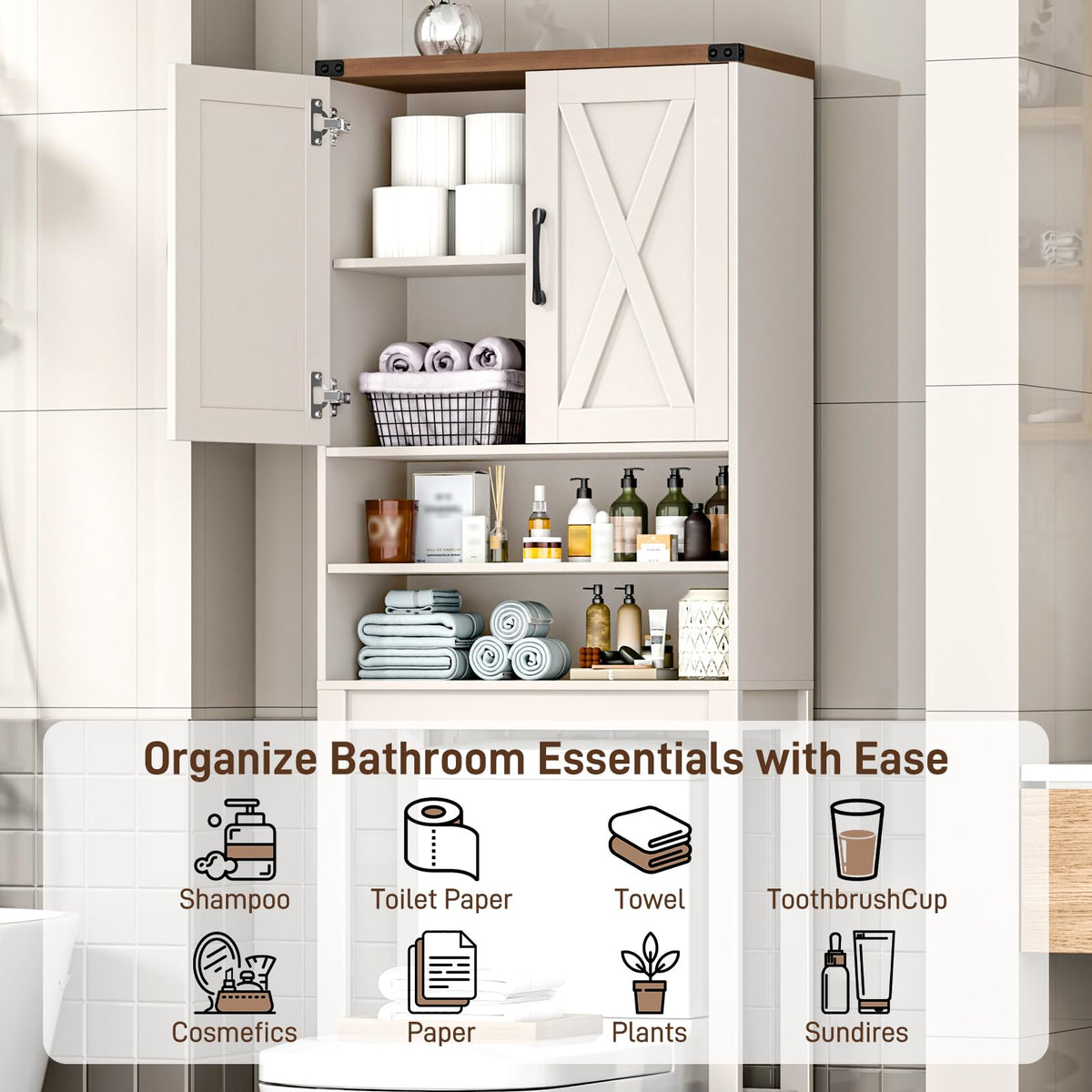 Over The Toilet Storage Cabinet with Adjustable Shelf, White J60468