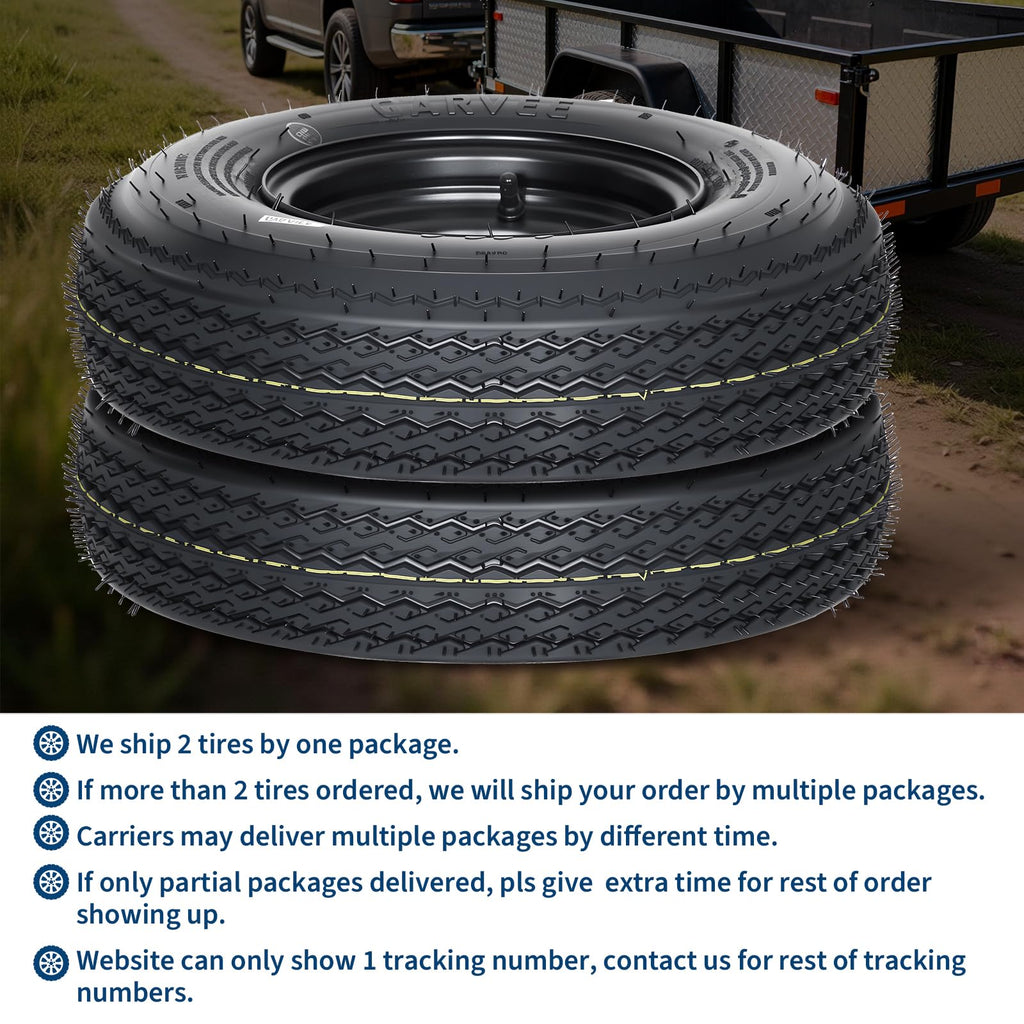 Set of 2 5.30-12 Trailer Tires with 12" Black Rims, 4 Lug on 4" Bolt Pattern, Load Range C 6PR Y704