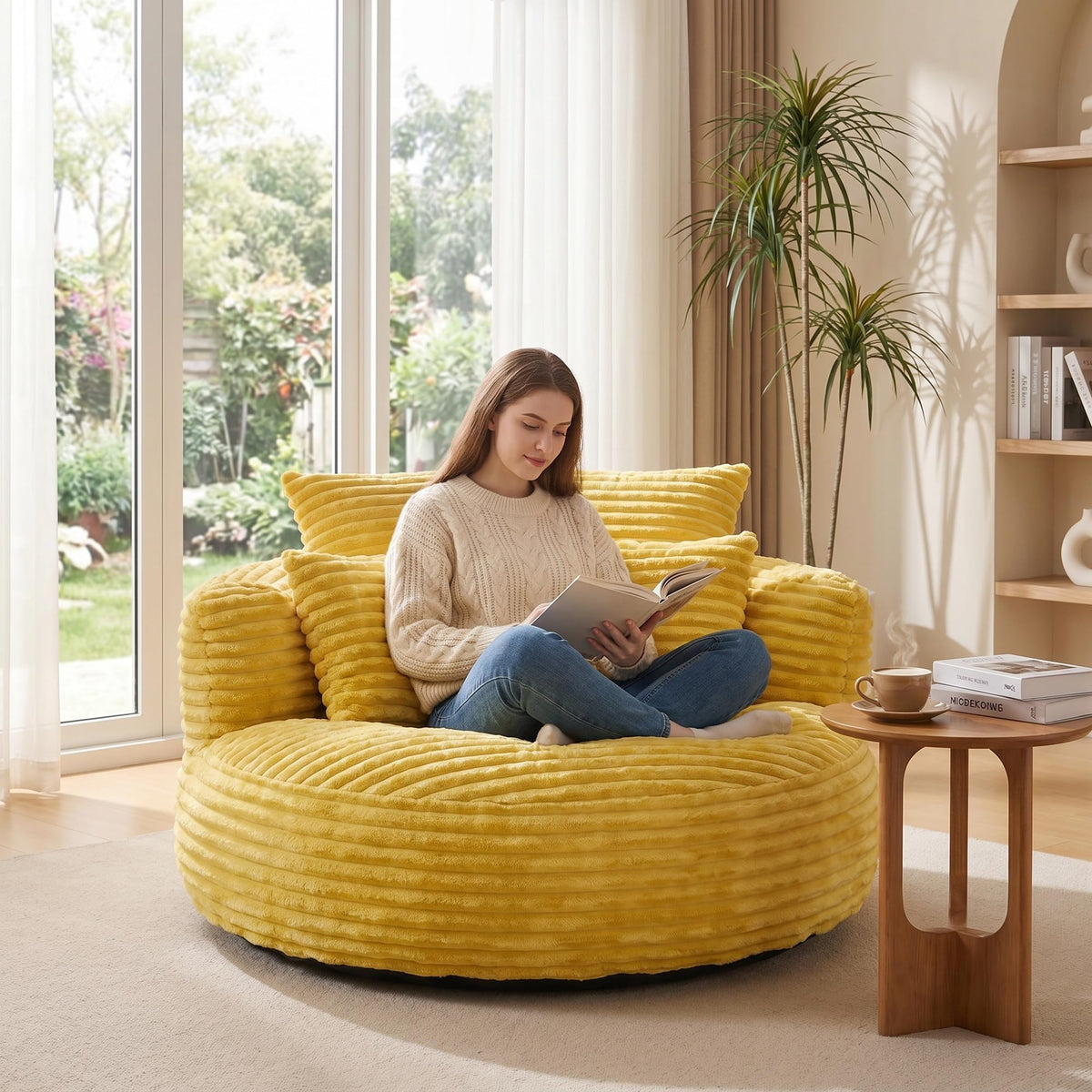 Oversized Corduroy Bean Bag Chair with 3 Pillows W104331