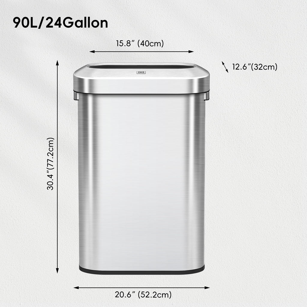 24 Gallon 90 Liter Open Top Stainless Steel Slim Trash Can T726422