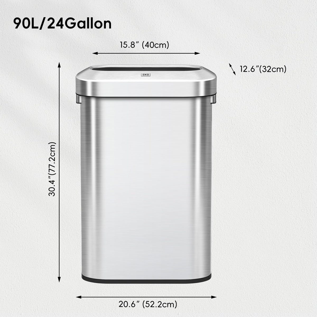 24 Gallon 90 Liter Open Top Stainless Steel Slim Trash Can T726422
